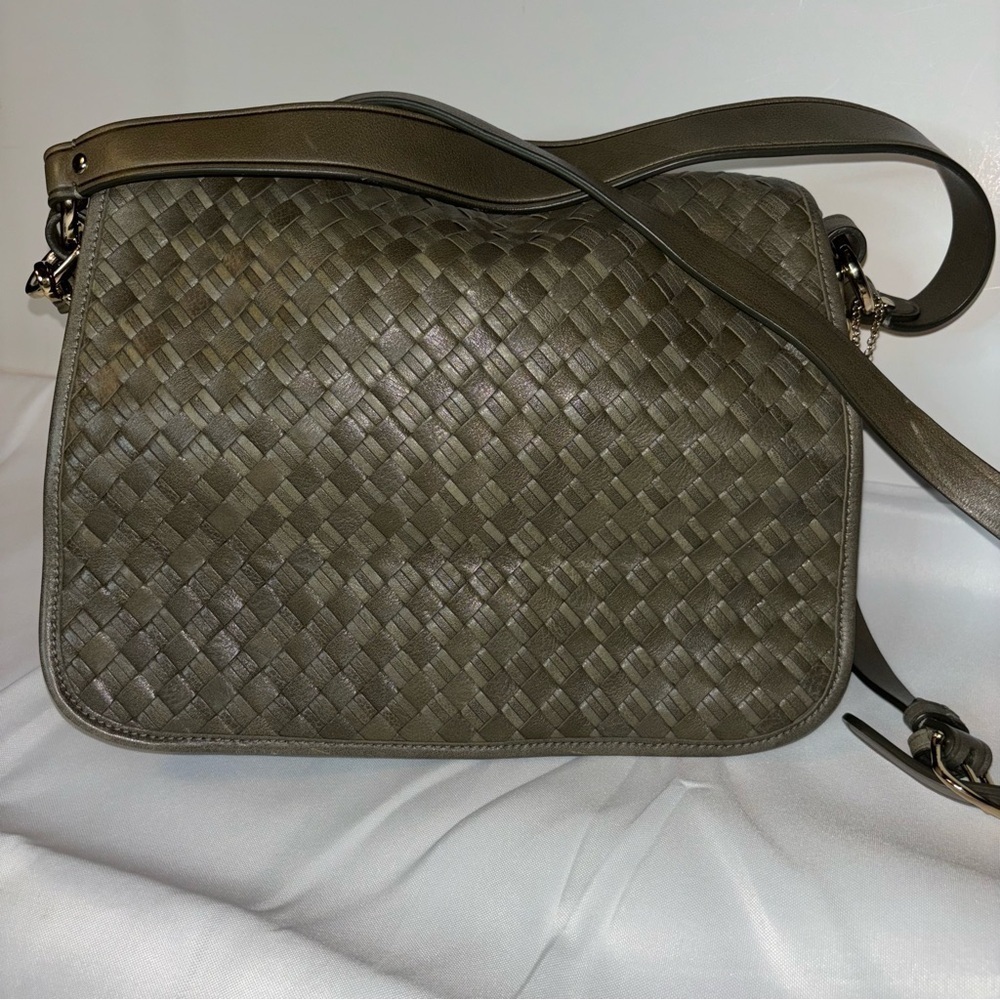 🔥SALE Cole Haan Woven Flap Shoulder Messenger Bag w/Crossbody Strap Olive Green